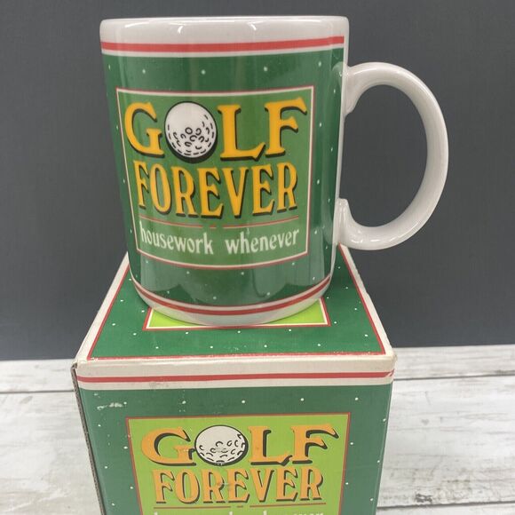 Vintage Golf Forever Housework Work Whenever Ceramic Porcelain Coffee Tea Mug - Picture 2 of 12